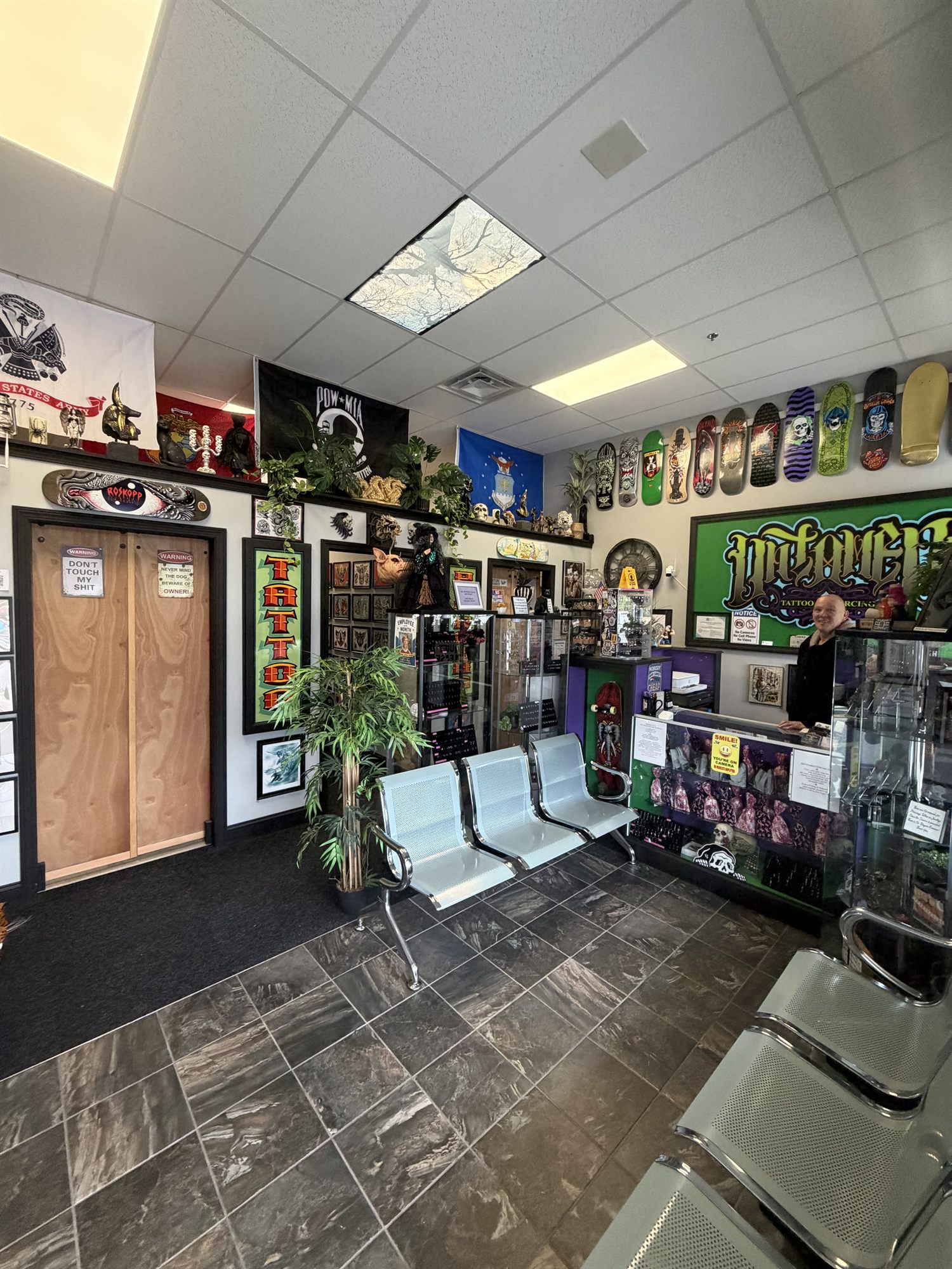 The lobby and waiting area at Untamed Tattoo & Piercing